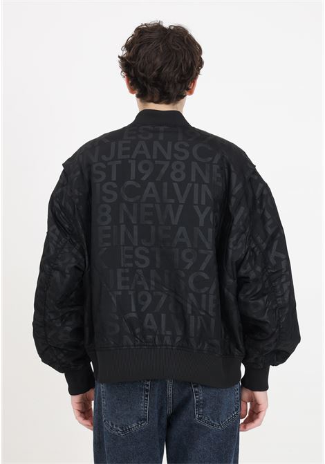 Black men's bomber jacket with allover logo CALVIN KLEIN JEANS | J30J3246580GL0GL
